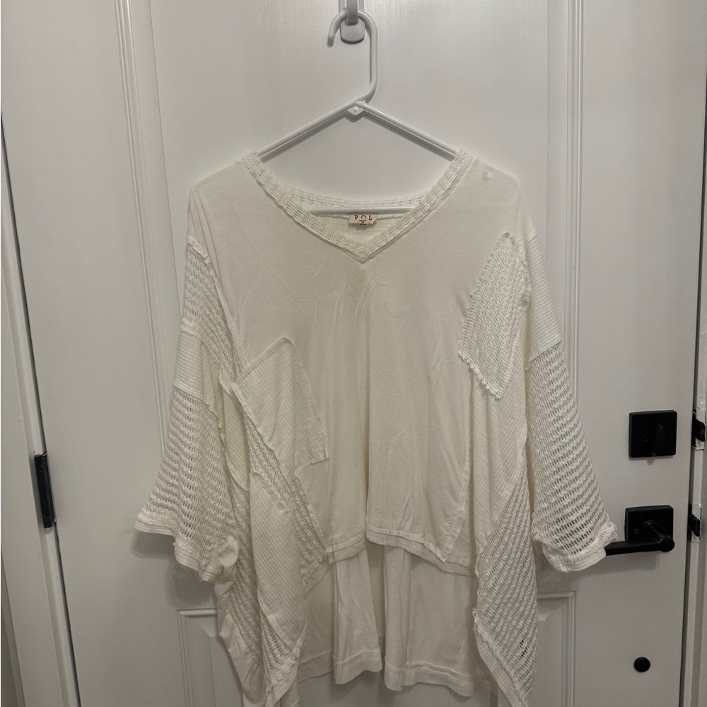 POL Cream Textured V-Neck Blouse